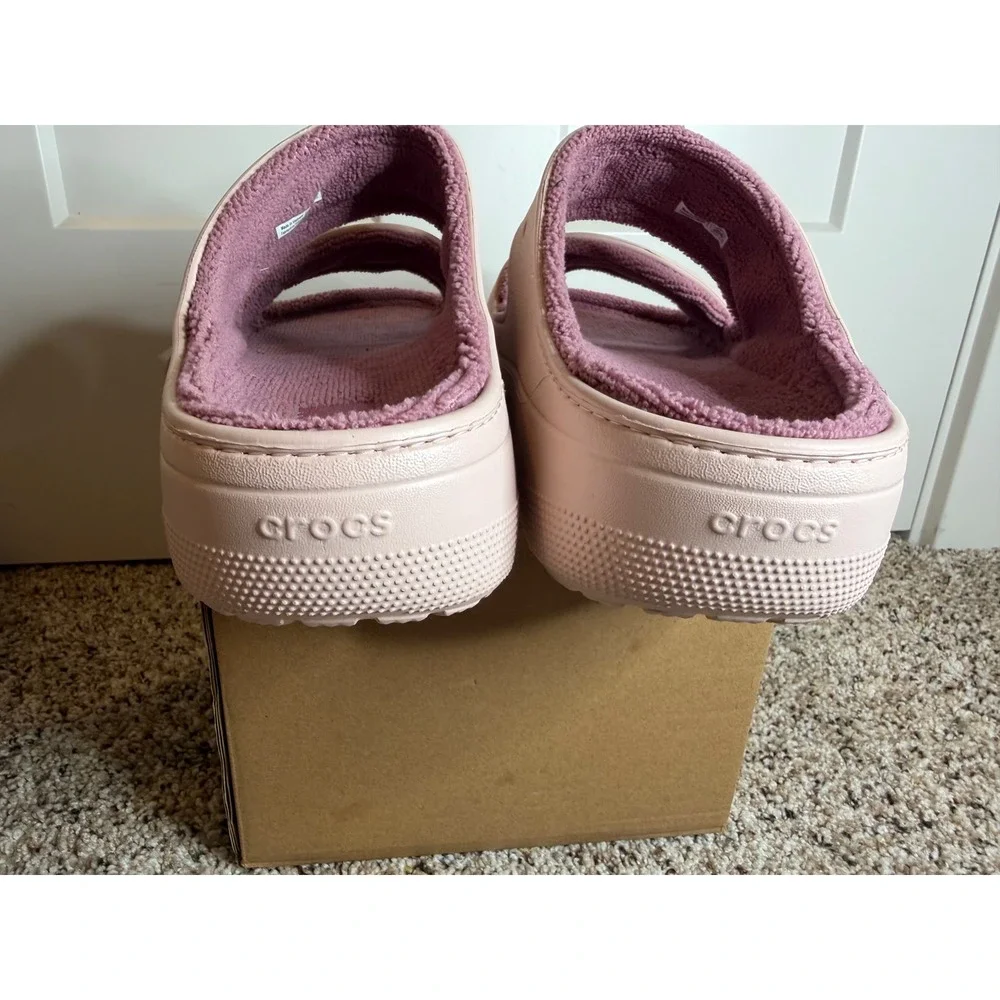 Crocs NEW Classic Cozzzy Towel Sandal Mens 13 Pink Mauve Fuzzy Slides 208963-6UR